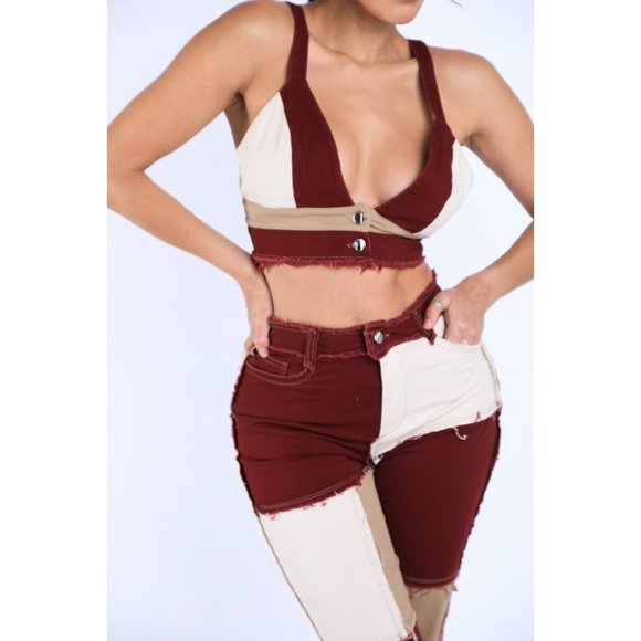 Tops - Women's Patching Feelings Crop Top Sexy Party Club Crop Top Patch Work Top